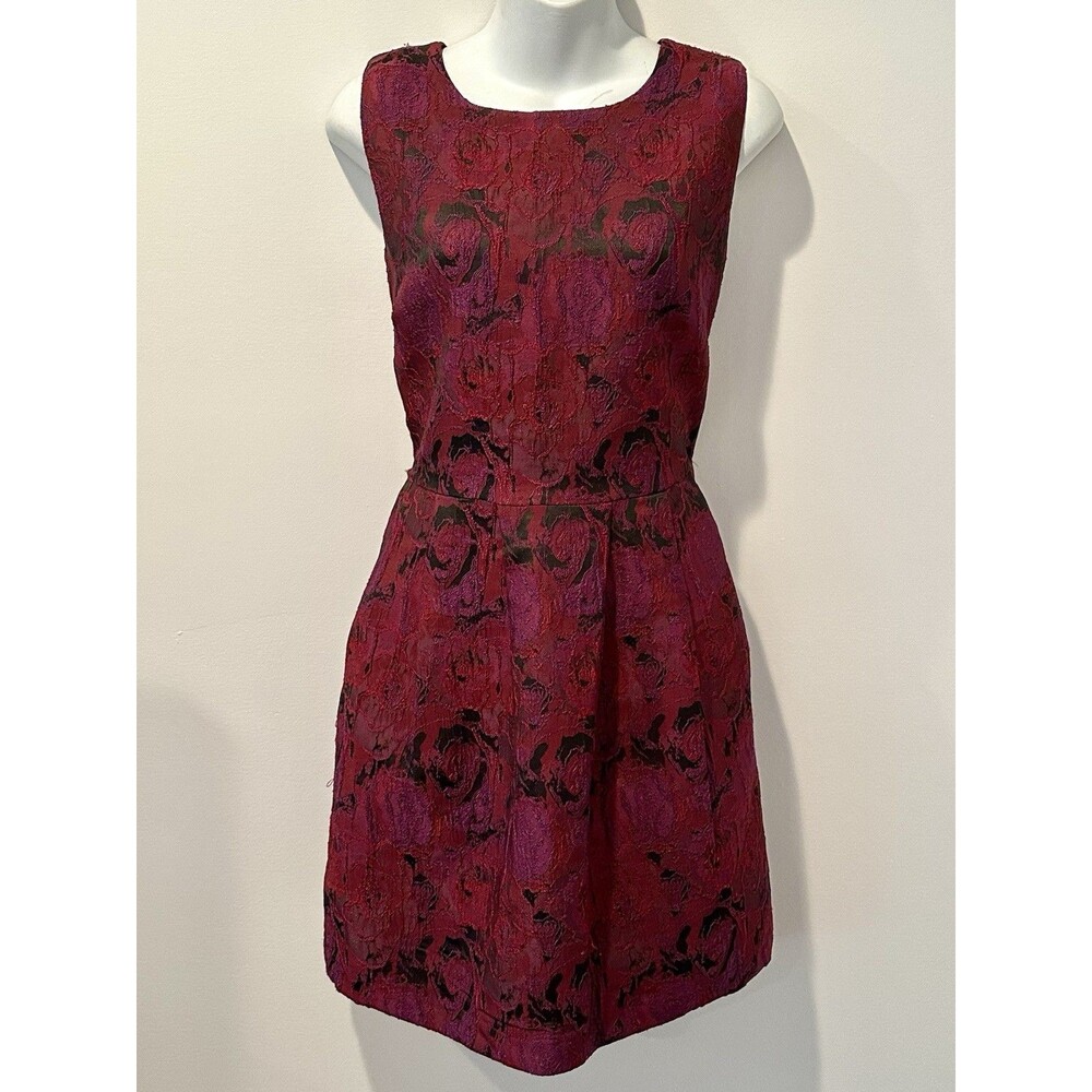 Allen B. by Allen Schwartz Floral Red Purple Jacquard Dress Size L Large EUC!